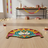 Riddhi Siddhi 12 inch golden rangoli board filled with colour in a Dubai home for Diwali - Divine Sansar