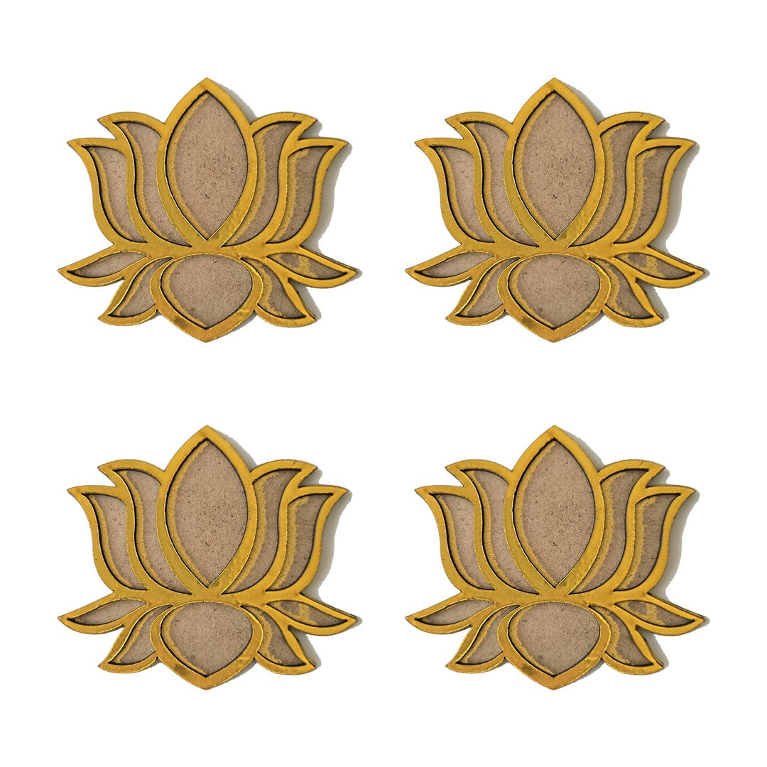 Set of 4 Kamal Lotus golden MDF rangoli pieces 4 inch - Divine Sansar