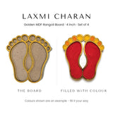Laxmi Charan golden rangoli board before and after filling with colour - Divine Sansar