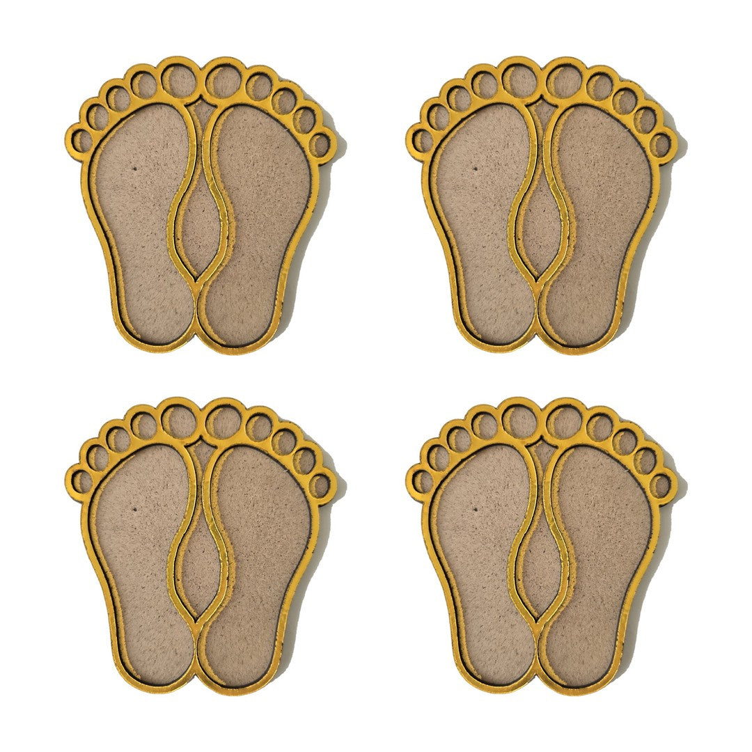 Set of 4 Laxmi Charan golden MDF rangoli pieces 4 inch - Divine Sansar