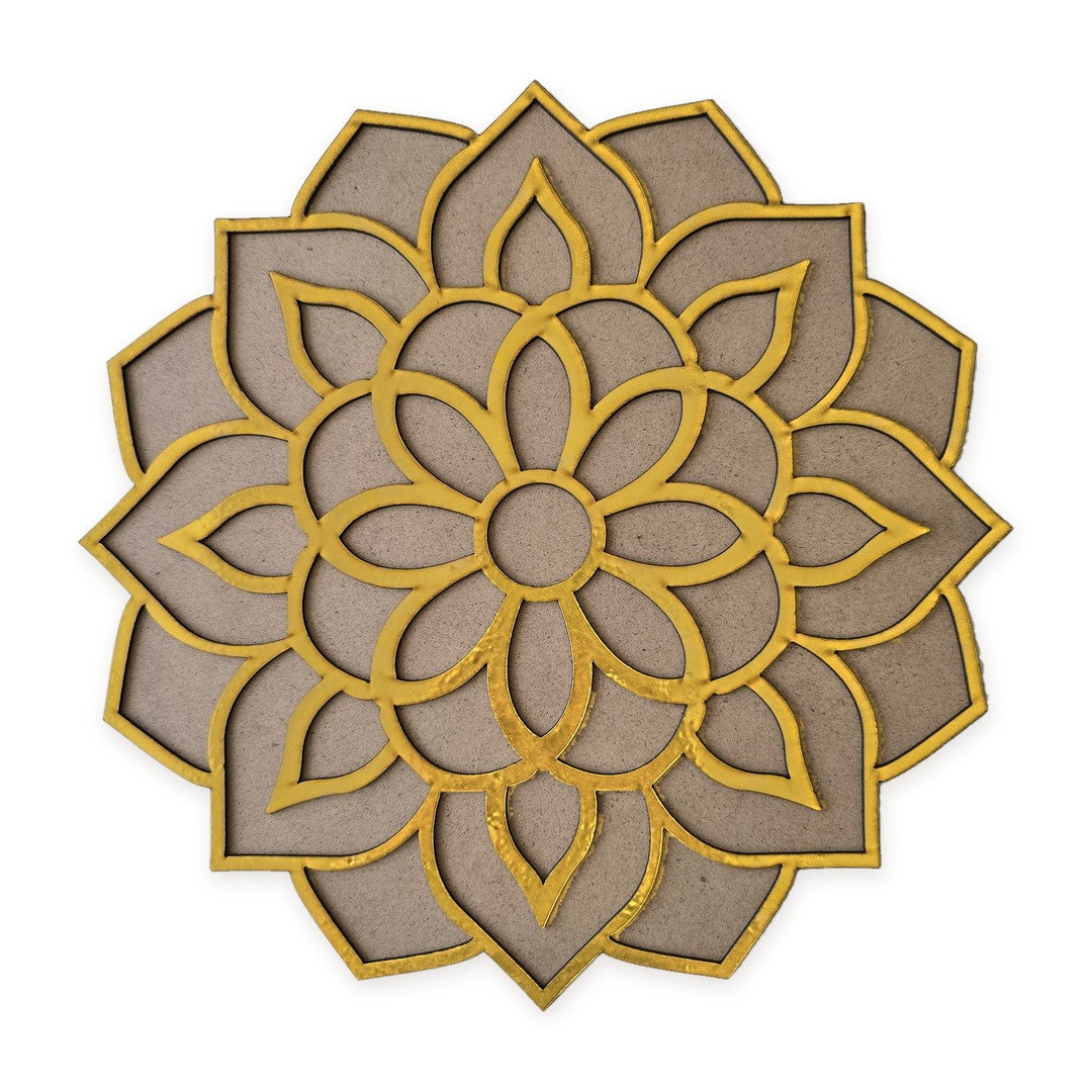Floral Pookkalam golden MDF rangoli board 12 inch - Divine Sansar