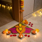 Aishwarya Kolam 12 inch golden corner rangoli board at a Dubai home doorway for Diwali - Divine Sansar
