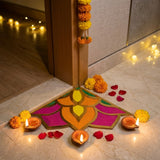 Aishwarya Kolam 12 inch golden corner rangoli board at a Dubai home doorway for Diwali - Divine Sansar