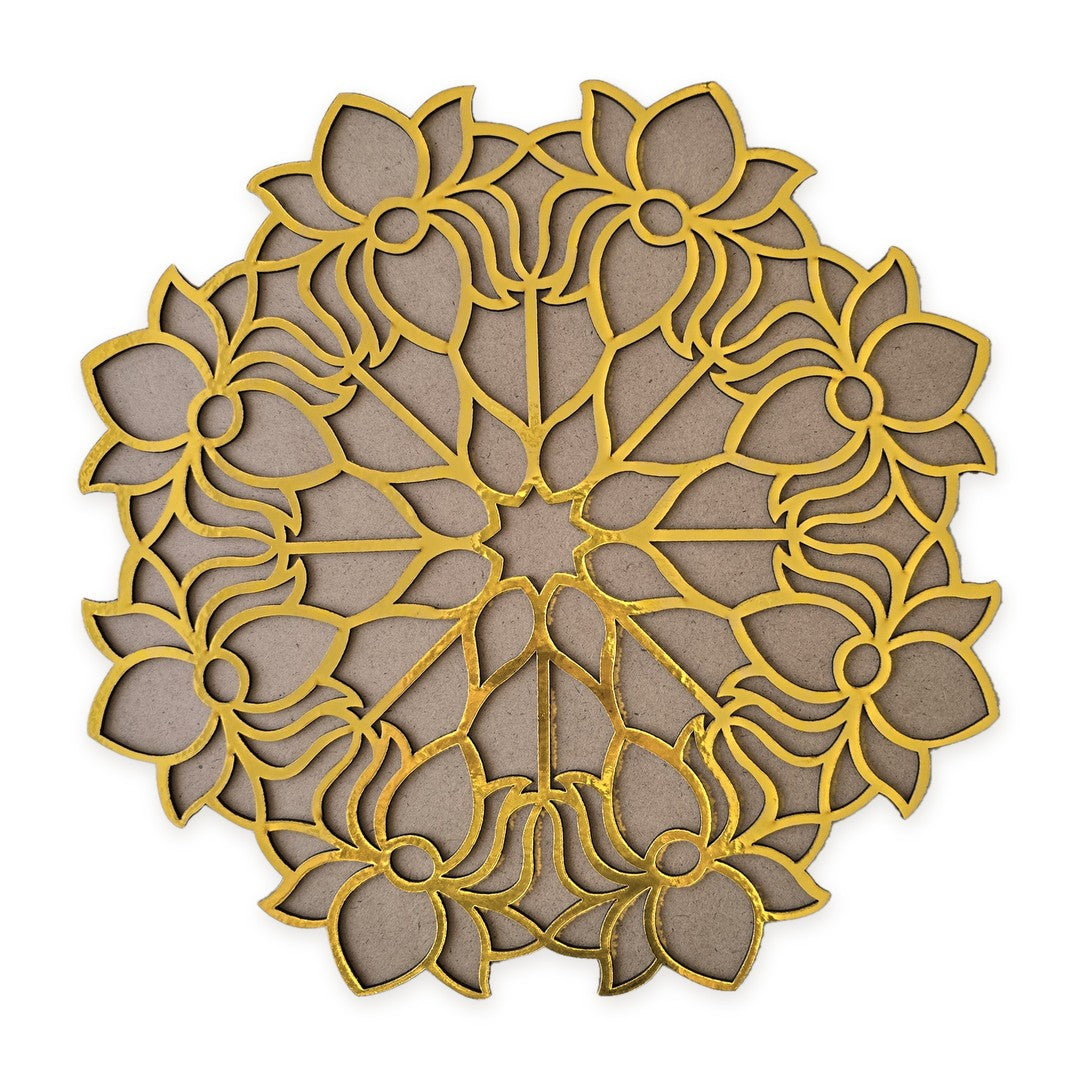 Ashtlaxmi Mandala golden MDF rangoli board 12 inch - Divine Sansar