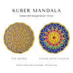 Kuber Mandala golden rangoli board before and after filling with colour - Divine Sansar