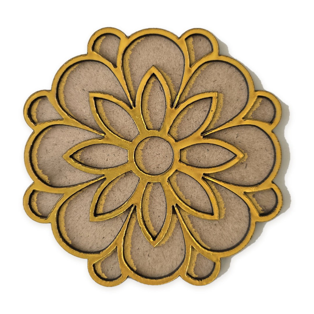 Phool Flower golden MDF rangoli board 4 inch - Divine Sansar