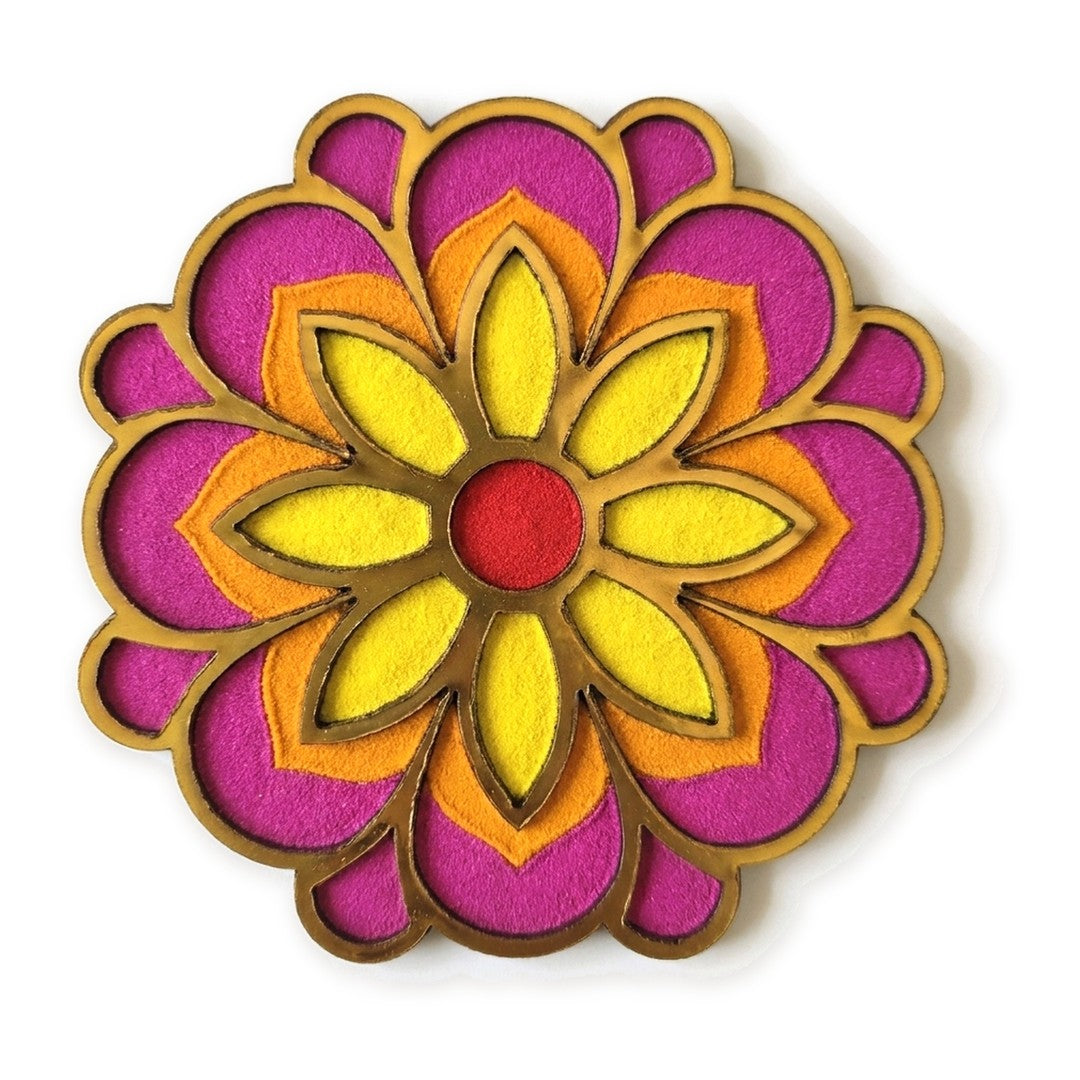 Phool Flower rangoli board filled with rangoli colour - Divine Sansar