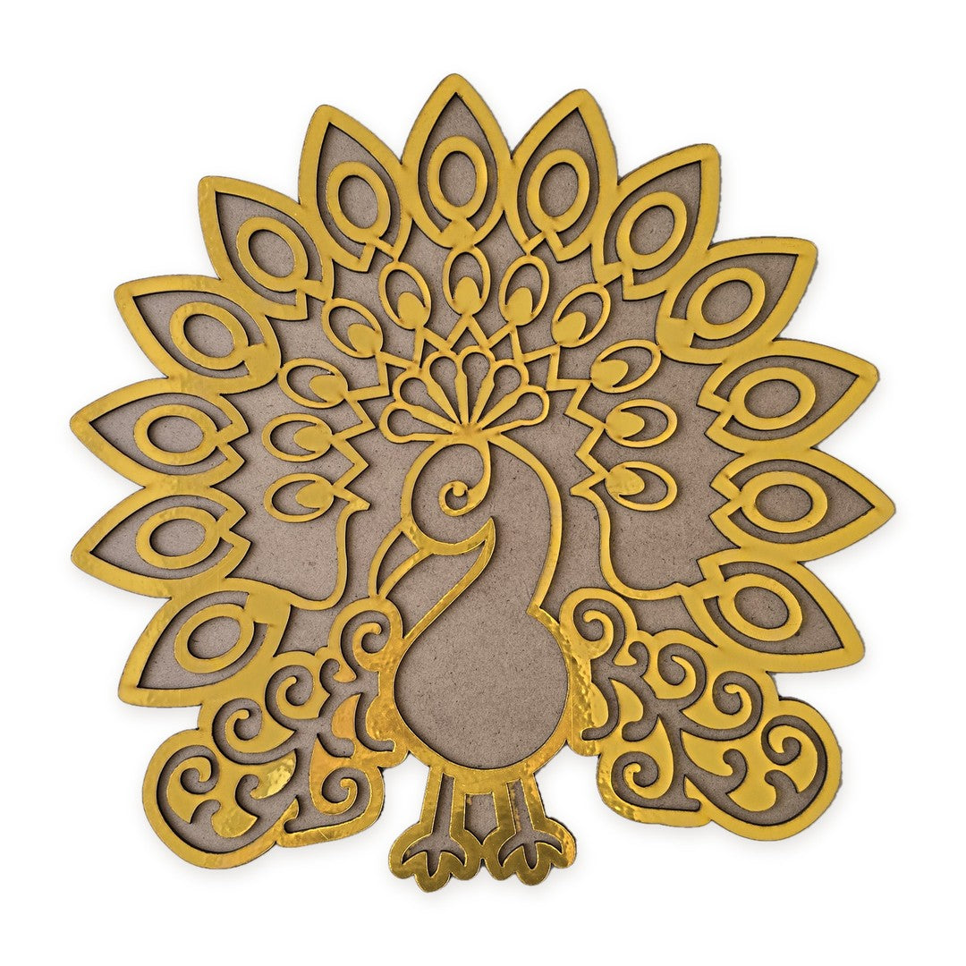 Royal Peacock golden MDF rangoli board 12 inch - Divine Sansar