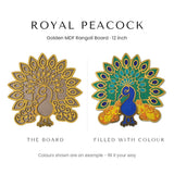 Royal Peacock golden rangoli board before and after filling with colour - Divine Sansar
