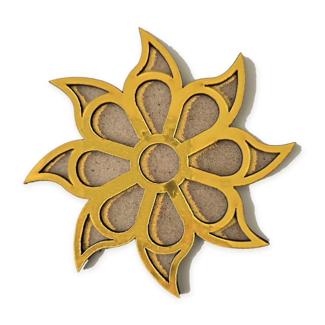 Surya Flower golden MDF rangoli board 4 inch - Divine Sansar
