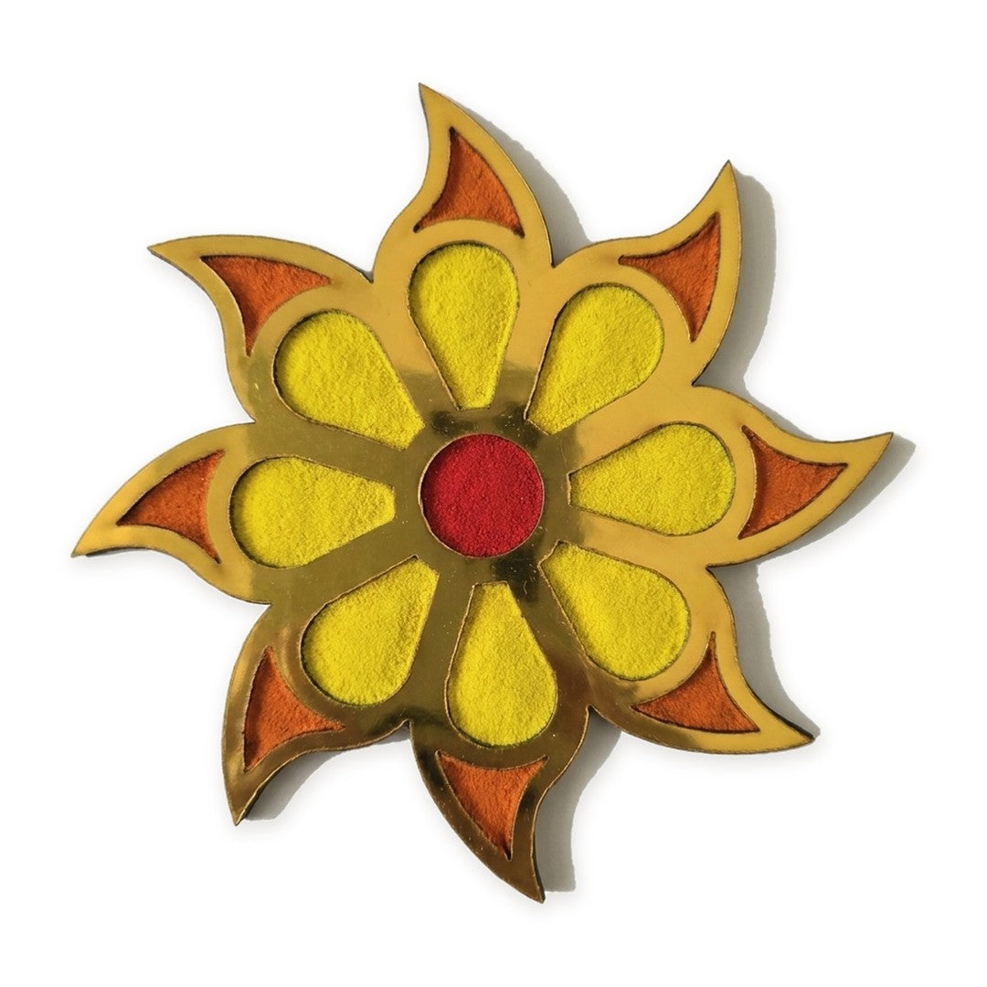 Surya Flower rangoli board filled with rangoli colour - Divine Sansar