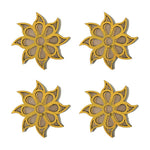 Set of 4 Surya Flower golden MDF rangoli pieces 4 inch - Divine Sansar