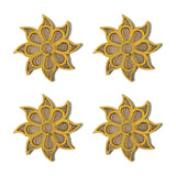 Set of 4 Surya Flower golden MDF rangoli pieces 4 inch - Divine Sansar