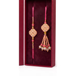 Pink diamond meenakari rakhi and lumba set close up Divine Sansar