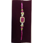 Pink stone crystal rakhi close up Divine Sansar