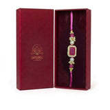 Gulabi Noor pink stone rakhi in Divine Sansar gift box