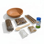 Complete Ashtami Navami havan kit - clay vedi, havan samagri, 100 ml cow ghee, samidha, kande, kapoor, jau and wooden spoon - Divine Sansar