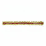 Single Jai Mata Di headband laid flat, 90 cm red band with golden fringe - Divine Sansar