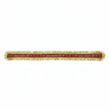 Single Jai Mata Di headband laid flat, 90 cm red band with golden fringe - Divine Sansar
