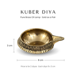 Kuber Diya size guide, 8 cm x 3 cm brass diya sold as a pair - Divine Sansar