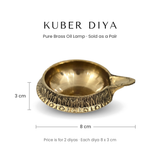 Kuber Diya size guide, 8 cm x 3 cm brass diya sold as a pair - Divine Sansar