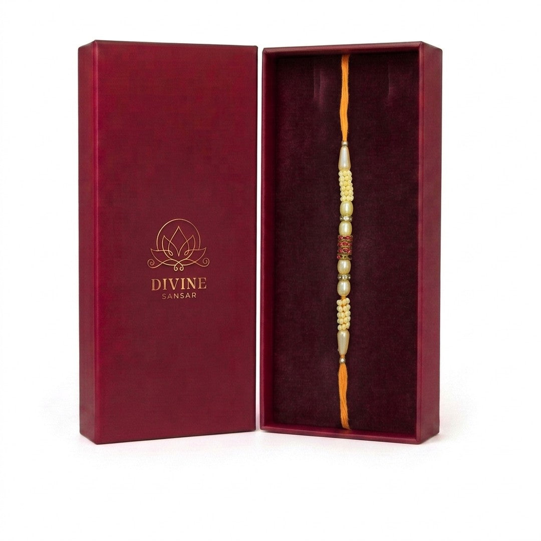 Mangal Moti pearl rakhi in Divine Sansar gift box