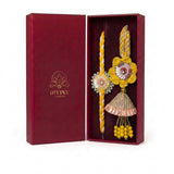 Marigold jhumka bhaiya bhabhi rakhi and lumba set in maroon gift box - Divine Sansar