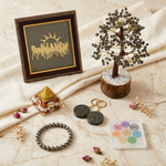 Money Magnet Combo 6-piece pyrite wealth kit flat lay - Divine Sansar UAE