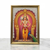Murugan photo frame A4 21 x 30 cm wooden golden frame with vel and peacock - Divine Sansar