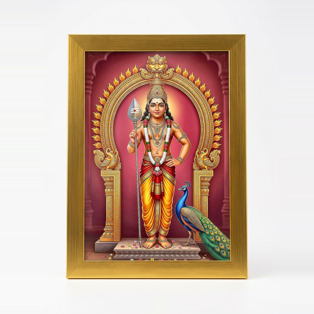 Murugan photo frame A4 21 x 30 cm in a gold acrylic frame with clear shatterproof front - Divine Sansar
