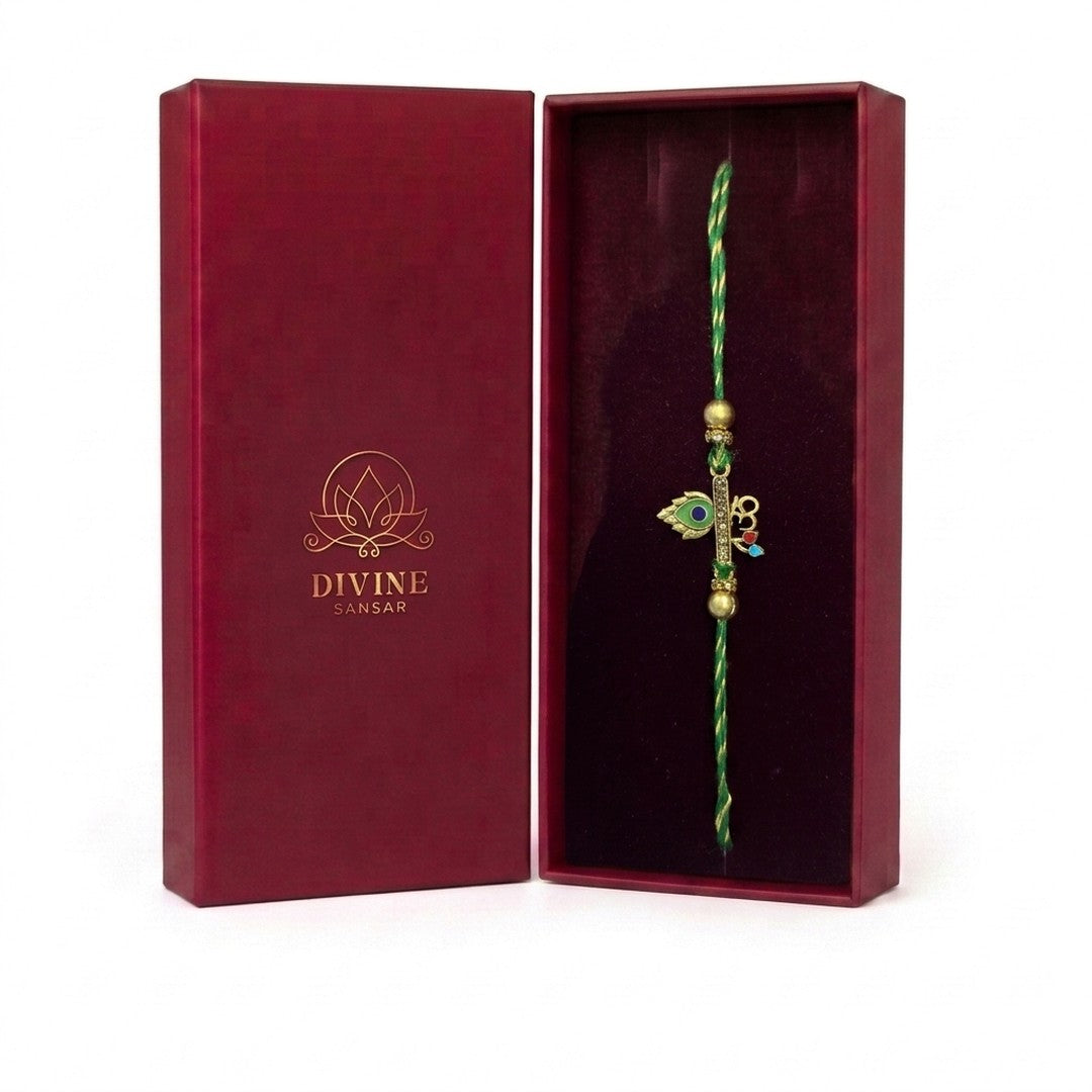 Nandalal Krishna mor pankh Om rakhi in Divine Sansar gift box
