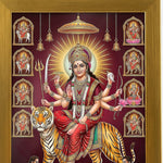 Navdurga photo frame close-up of the artwork and brushed gold acrylic frame - Divine Sansar