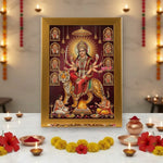 Navdurga gold acrylic photo frame on a home mandir pooja setup with diyas and flowers - Divine Sansar