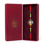 Neelambar navy meenakari kundan rakhi in Divine Sansar gift box