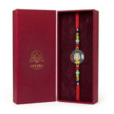 Neelambar navy meenakari kundan rakhi in Divine Sansar gift box