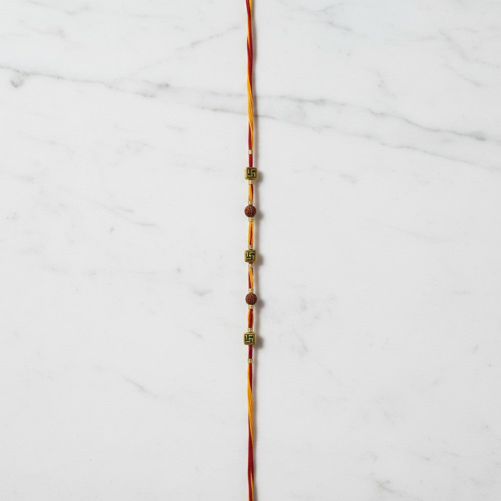 Om Rudra Sutra Om Rudraksha Rakhi on marble - Divine Sansar UAE