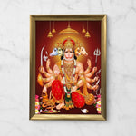 Panchmukhi Hanuman A4 wooden photo frame in a pooja setting with diyas and marigold - Divine Sansar