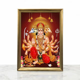 Panchmukhi Hanuman photo frame A4 21 x 30 cm wooden golden frame five faces - Divine Sansar