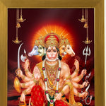 Panchmukhi Hanuman photo frame close-up of the artwork and brushed gold acrylic frame - Divine Sansar