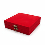 Gold and silver peacock dry fruit bowl beside its red velvet gift box - Divine Sansar