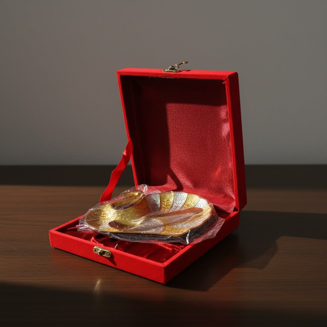 Peacock dry fruit bowl in velvet gift box ready for Diwali gifting in UAE - Divine Sansar