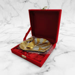Peacock dry fruit bowl and spoon inside open red velvet gift box - Divine Sansar