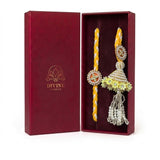 Pearl jhumka bhaiya bhabhi rakhi and lumba set in maroon gift box - Divine Sansar