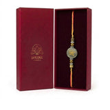 Pyrite rakhi Zibu abundance symbol side in maroon gift box - Divine Sansar