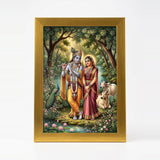 Radha Krishna photo frame A4 21 x 30 cm in a gold acrylic frame with clear shatterproof front - Divine Sansar