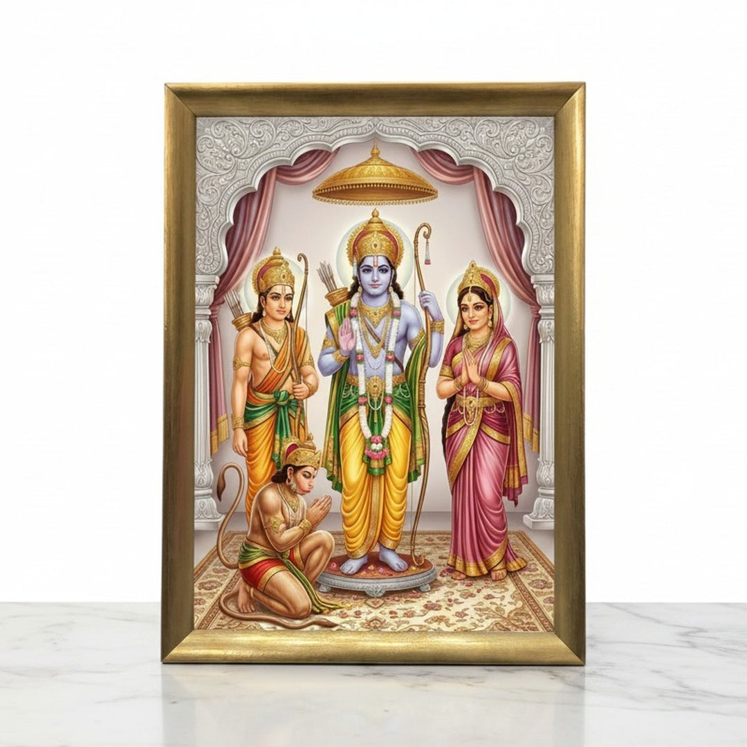 Ram Darbar photo frame A4 21 x 30 cm wooden golden frame with clear shatterproof front - Divine Sansar