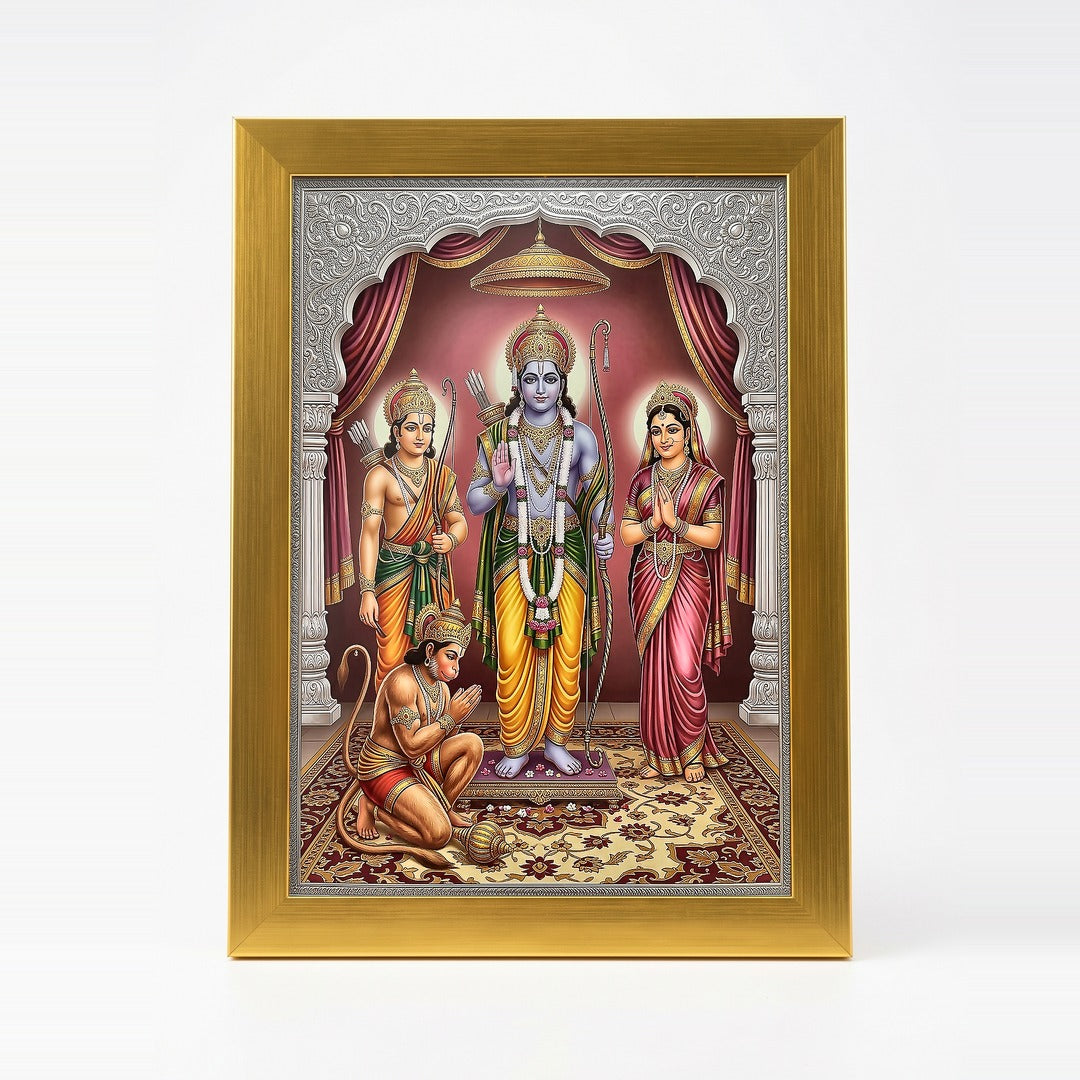 Ram Darbar photo frame A4 21 x 30 cm in a gold acrylic frame with clear shatterproof front - Divine Sansar