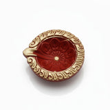 Hand-painted red and gold clay diya 8 cm with lotus bowl for Diwali in UAE - Divine Sansar