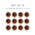 Set of 12 red and gold 8 cm clay diyas, agal vilakku for Diwali in UAE - Divine Sansar