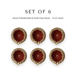 Set of 6 red and gold 8 cm clay diyas for Diwali in UAE - Divine Sansar